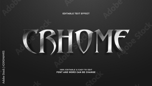 Chrome silver editable text effect with gothic font style on dark background