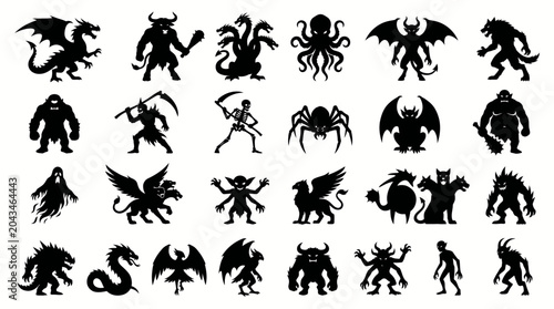 Photos Collection of various monster and creature silhouettes.