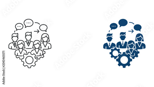 Foto Team communication and collaborative workflow icon featuring speech bubbles and