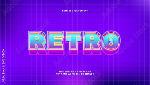 Retro 80s Synthwave 3D Text Effect | Glowing Neon Font Style with Grid Background | Editable Vector Illustration