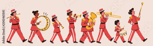 Bild auf Leinwand Marching Band, military, school Orchestra set