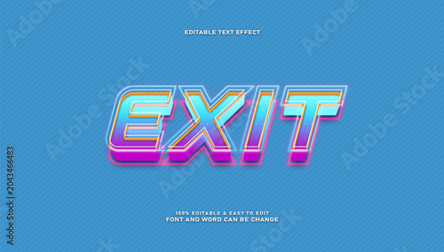 Futuristic neon exit text effect, editable retro cyberpunk text style on blue background