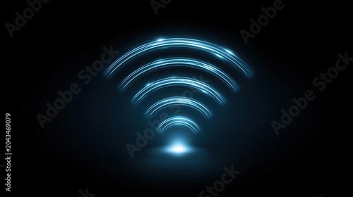 Glowing Wi-Fi signal pulses against a deep black void