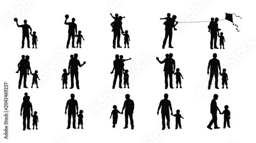Set of Father and Son Silhouette Vector Illustration