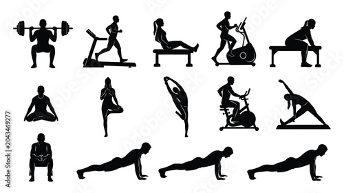 Photos Set of Gym Silhouette Vector Illustration