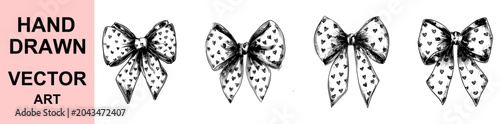 Photos Hand Drawn Decorative Ribbon Bow Collection With Heart Pattern Romantic Gift Orn