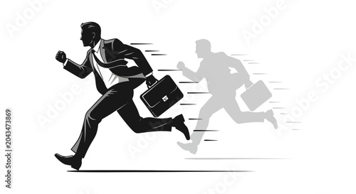 Konstfotografi Determined Businessman Running with Briefcase in Pursuit.