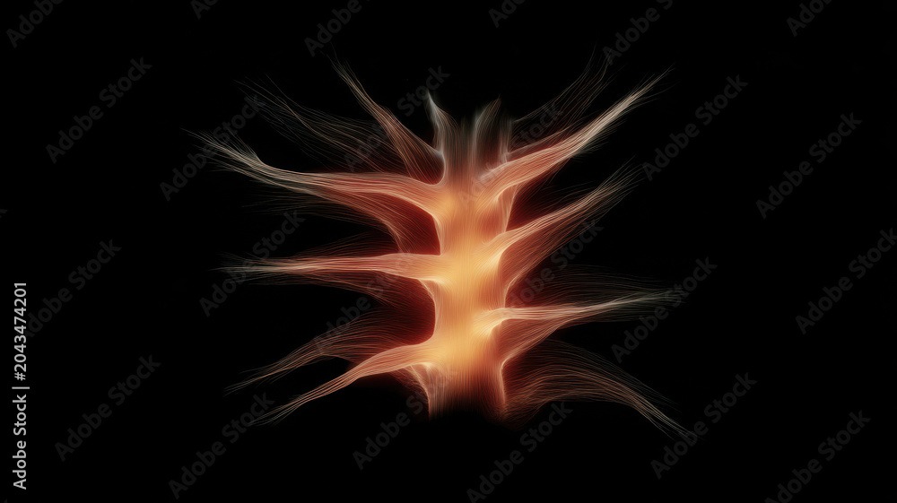 Fototapeta premium Three dimensional model of bionic spine with glowing neural connections, abstract medical illustration, futuristic technology, innovation, and health concept