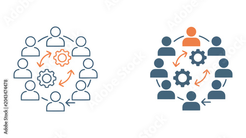 Foto Team coordination and operational gear rotation icon set with human interaction