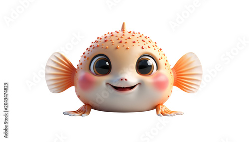 Cute cartoon puffer fish character with big eyes isolated on a plain white background isolated on a transparent background