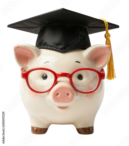 Piggy Bank Wearing Graduation Cap and Glasses