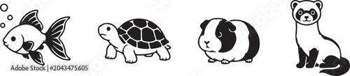 Foto Goldfish Turtle Guinea Pig and Ferret Silhouette Set Pet Animal Vector Icons