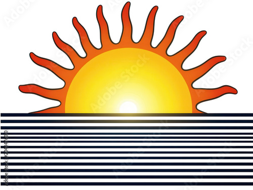 Sun Rising over Horizon Vector Illustration