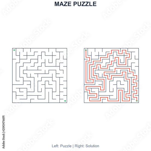 Dual maze puzzle series with start and finish points, solution paths, and clean line art. Perfect for brain teasers, activity books, and educational printables