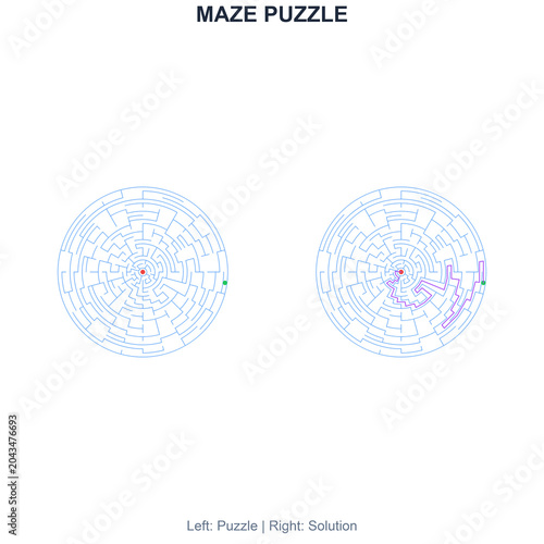 Dual maze puzzle series with start and finish points, solution paths, and clean line art. Perfect for brain teasers, activity books, and educational printables