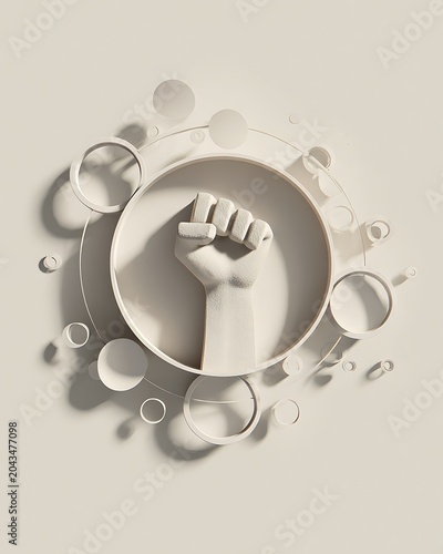 Minimalist 3D Render of a Fist Symbolizing Strength and Unity.