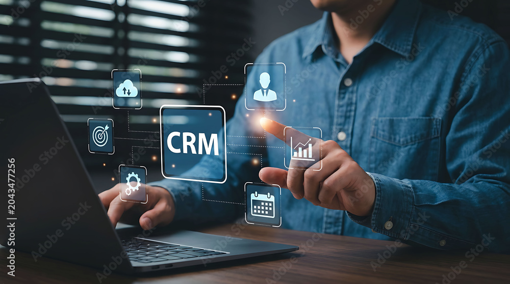 Naklejka premium Customer Relationship Management CRM Software For Business Growth Success