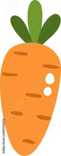 cute orange carrot vegetable food with leaf vector cartoon illustration
