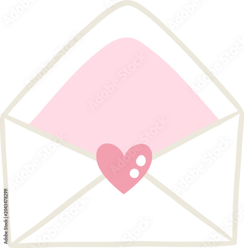 Valentines romantic heart love letter envelope message vector cartoon illustration