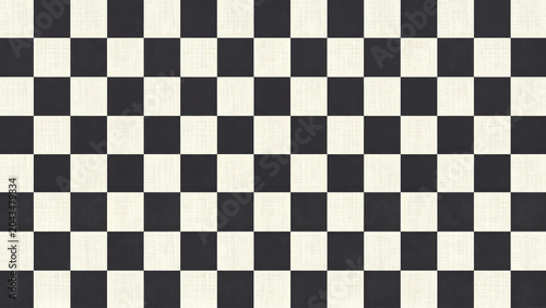 Cinematic Classic Black And White Checkerboard Seamless Pattern With Linen Texture Symbolizing Harmony and Timeless Design Perfect for Background Advertising and Branding Presentation