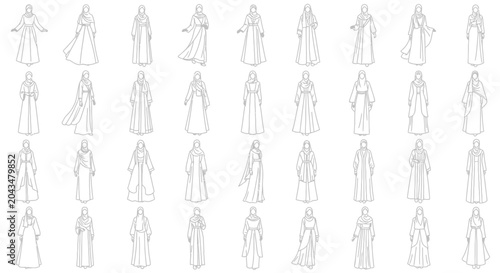 Quadro su tela Multiple illustrations of robed figures.