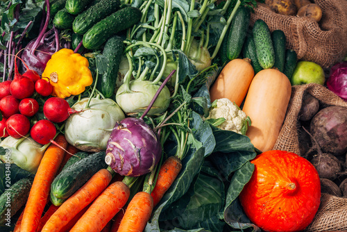 Variety of raw vegetables. Fresh vegetables and fruits background