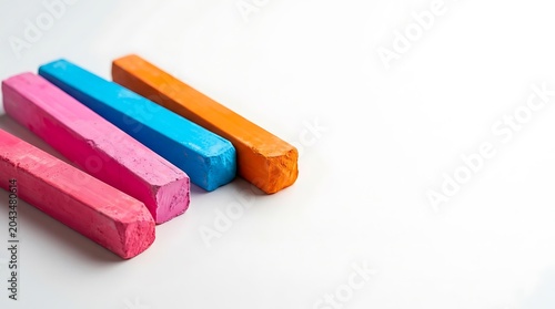 Colorful Chalk Pastels on White Background with Copy Space