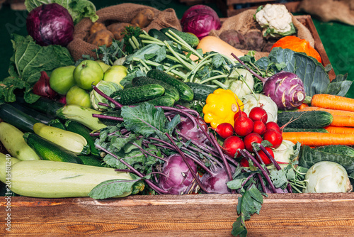 Variety of raw vegetables. Fresh vegetables and fruits background