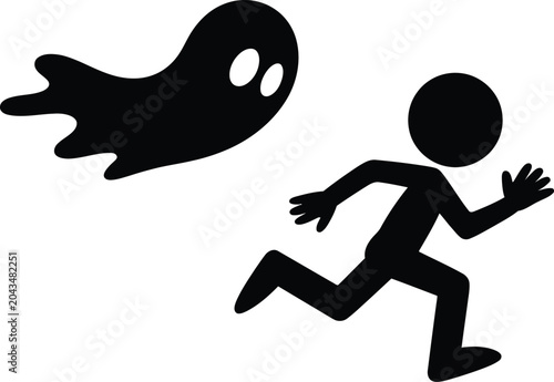 Quadro em tela Black cartoon character running from ghost silhouette