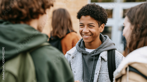 Joyful conversation among diverse young friends