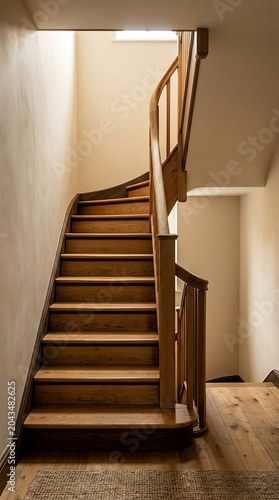 Elegant Wooden Staircase in a Modern Minimalist Home Interior