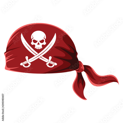 Obraz na plátne Red pirate bandana cap with skull and bones isolated on white
