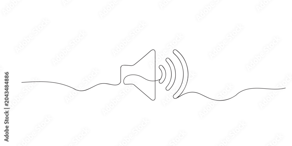 Obraz premium Continuous line of sound wave icon. One line drawing of audio, music and volume control. Sound technology concept. single line art vector illustration.