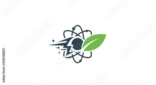 Photos Atom with leaf and lightning bolt.