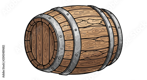 Fotografie Wooden Barrel with Metal Hoops Isolated on White Background.