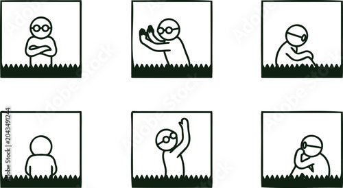 Bild auf Leinwand Collection of six simple line art illustrations depicting a person in various po
