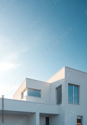 Modern Minimalist White Architecture Under a Clear Blue Sky