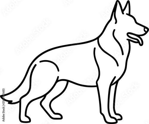 German Shepherd Dog Outline Illustration, Standing Pose, Line Art