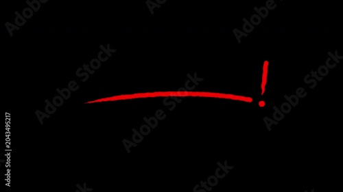 Abstract red brush stroke underline animation with exclamation mark alpha channel.