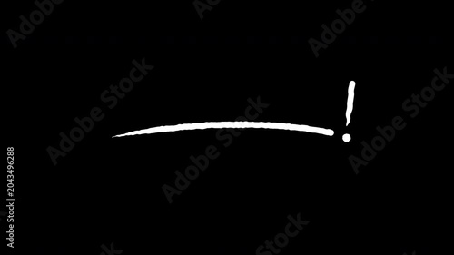 Animated white stroke underline animation with exclamation mark on alpha channel background.