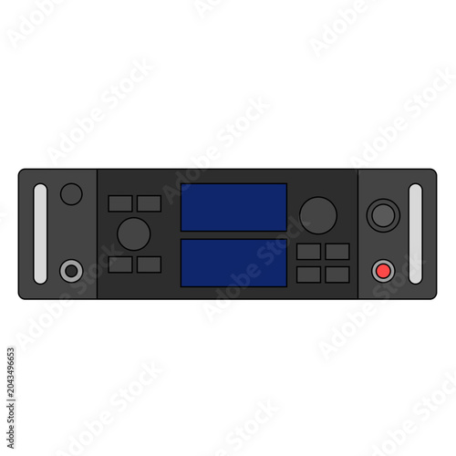 Modern Black Rackmount Audio Mixer Device Front Panel With Blue Display and Controls