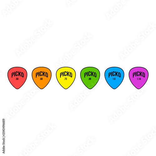 Schilderij op canvas Rainbow Colored Heart Shaped Guitar Picks Collection With Text