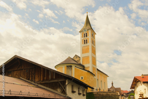 Alpine village Ladis and Laudegg Castle (German: Burg Laudegg). Ladis, Austria