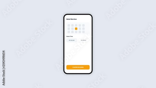 Auto Service Mobile App Screen Mockup with Yellow Theme for Vehicle Maintenance and Oil Change Appointment Booking Loop