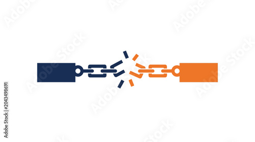 Fotografija A broken chain icon showing two disconnected segments in dark blue and orange colors