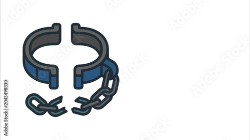 Schilderij op canvas A broken pair of blue metal shackles with a severed chain link.