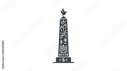 Foto A stylized graphic illustration of a tall commemorative obelisk monument featuring symbolic carvings