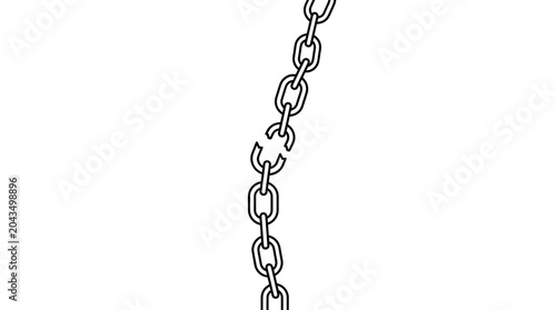 A broken metal chain link illustration on a white background.