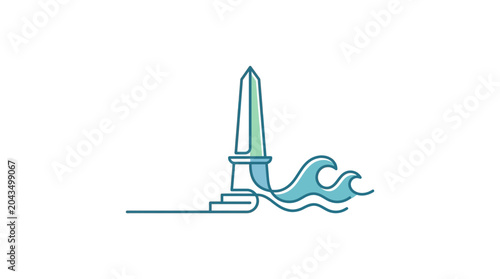 Fotografía Minimalist line art illustration of an obelisk monument merging into ocean waves