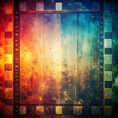Vibrant Abstract Film Strip Frame with Grunge Texture Background